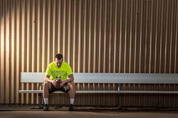 Justin Lassond meditates as he gets ready for the upcoming football season at BYU-Idaho.