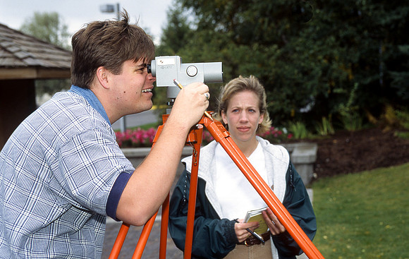 Engineering students participate in a surveying activity
