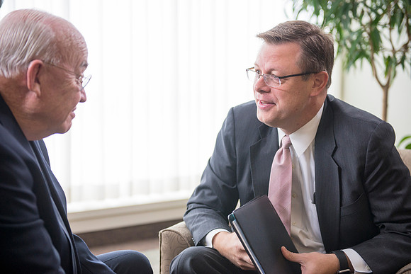 Behind the Scenes of President Gilbert interviewing interim President Wilkes about his time at BYU-Idaho.