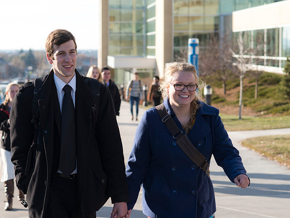 Students leave the BYU-Idaho Center after devotional.