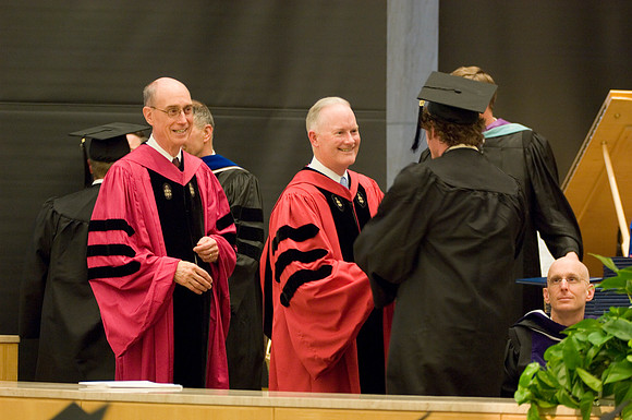 College of Physical Sciences and Enineering Convocation, Elder eyring and Pres Clark awarding diploma covers to graduates