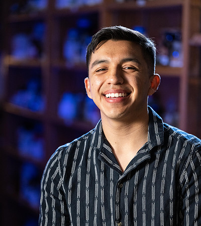 Chemistry student, Noah Aguilar, being interviewed for an Admissions video.