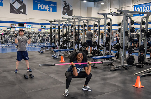 BYU-Idaho students doing Cross-fit Training in the Hart Fitness Center.