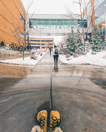 Snow falls in Rexburg the week of Finals. Photo illustration by Katelyn Crompton