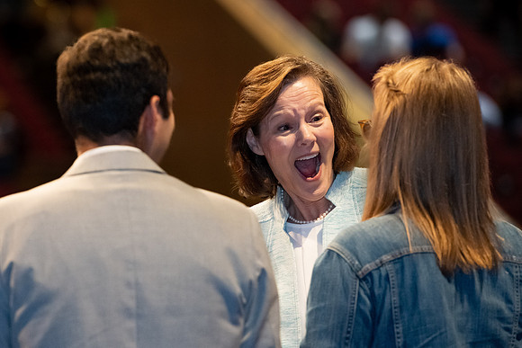 Susan Porter, the General Primary President, addresses BYU-Idaho Students during the weekly Tuesday devotional.