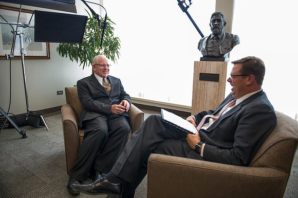 President Clark G. Gilbert interviews retired english instructor, Scott Samuelson, to learn more about the "Spirit of Rick's"