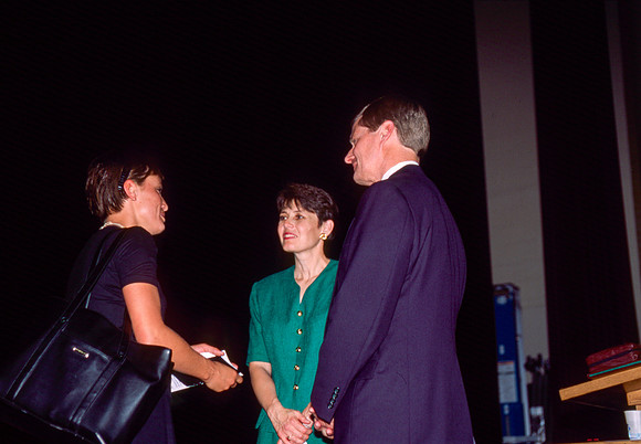 President and Sister Bednar talking with students after devotional