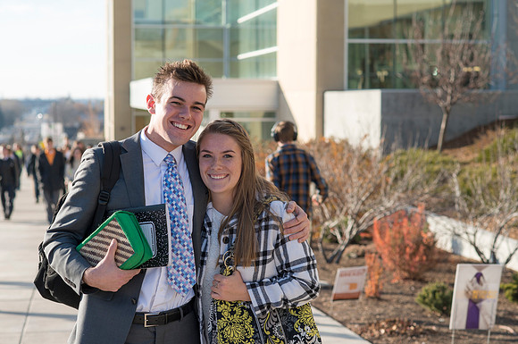 Students leave the BYU-Idaho Center after devotional.