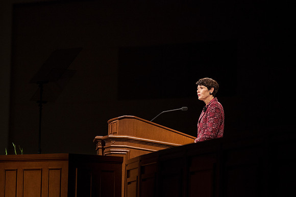 Sister Bednar speaks during Devotional at BYU-Idaho. Photo by Tyler Rickenbach.