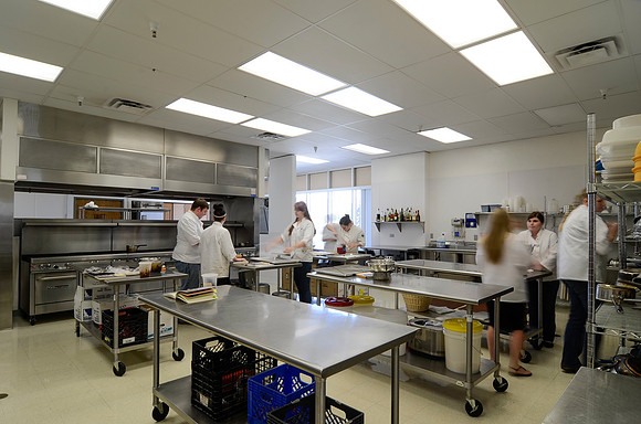 The kitchen in the John L. Clarke Buidling is used by students studying Culinary Arts.