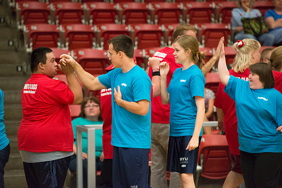 Bob Christensens Special Education class puts on a great show in the Hart Gym playing basketball.