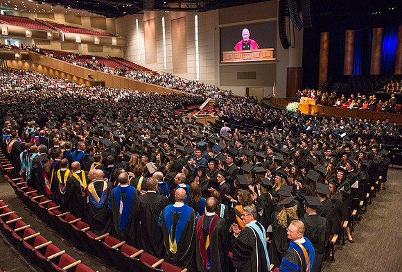 BYU-Idaho Commencement held in the BYU-Idaho Center with keynote speaker Elder Robert C. Gay of the First Quorum of the Seventy.
