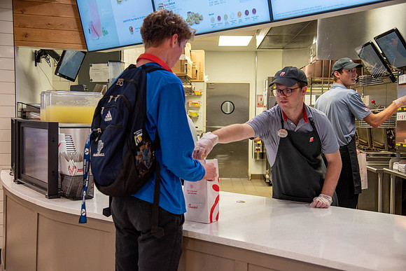 Chick-fil-a on campus at the Food Court at the Manwaring Center.