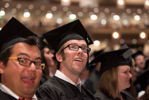 Commencement ceremony in the BYU-Idaho Center.  BYU-Idaho photos by Michael Lewis