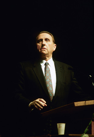 Elder Thomas S. Monson speaks to students at Ricks College during devotional