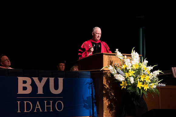 Pres Kim B. Clark speaks at the Covocation for the College of Interdisciplinary Studies. BYU-Idaho photos by Michael Lewis