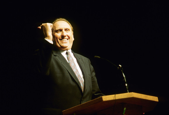 Elder Thomas S. Monson speaks to students at Ricks College during devotional