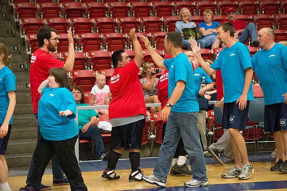 Bob Christensens Special Education class puts on a great show in the Hart Gym playing basketball.