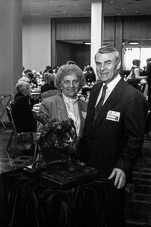 President and Sister Christensen looking at the replica statue