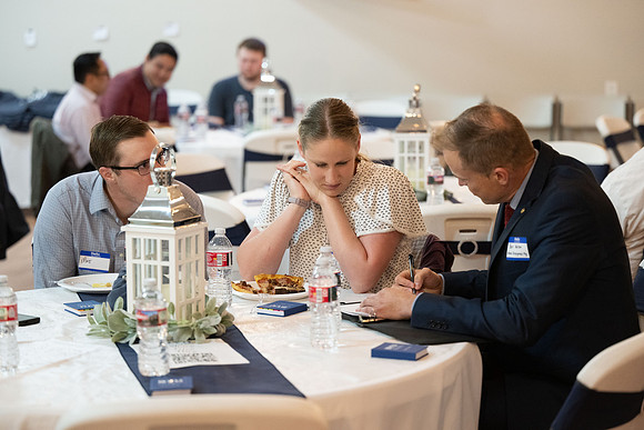 Alumni in the Cache Valley area gather at Eagles Landing Event Center, in Smithfield, Utah and get the chance to listen to and meet President Meredith.