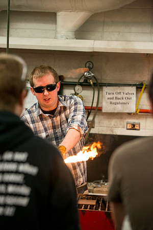 Students from the welding program, work on projects during class in the Austin Building.