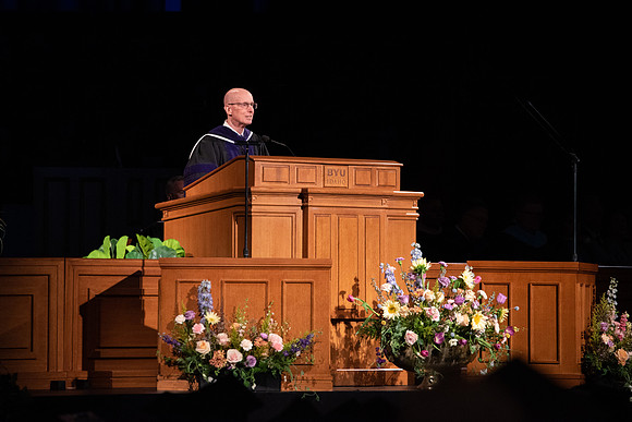 Student Graduates and Faculty meet in the I-Center for Commencement.