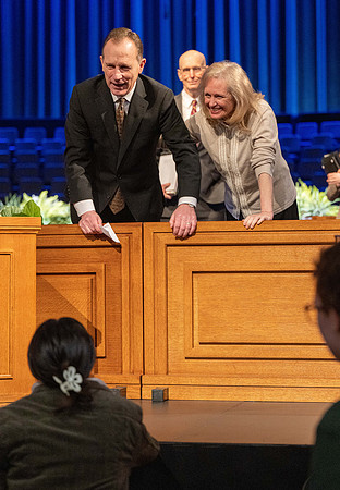 Students gather for devotional in the BYU-Idaho Center with Elder Kyle S McKay, General Authority Seventy.