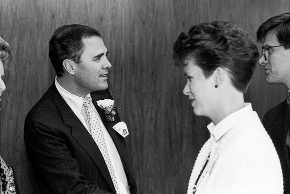 The Bennions talking with guests of the Banquet