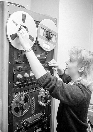 Student operating the machines