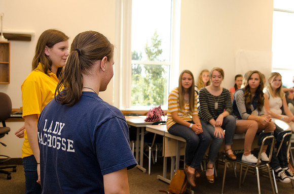 Participants in the Education Week 2013 Youth Program meet together in the Gordon B. Hinckley Building. Photo by Taylor Davenport