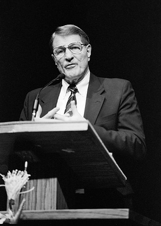 Elder Neal A. Maxwell speaks to students at Ricks College during devotional