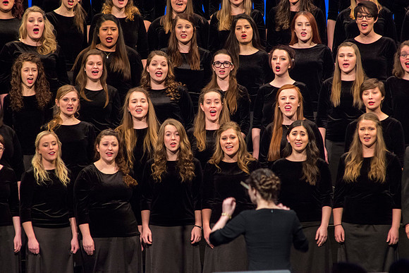 The Brigham Young University-Idaho choir sings at devotional. Photo by Ryan Chase
