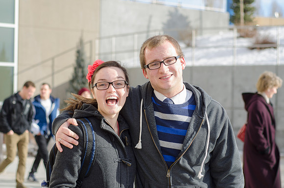 Students exiting Devotional