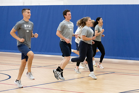 BYU-Idaho students attend a hands-on sprinting workshop in the I-center.