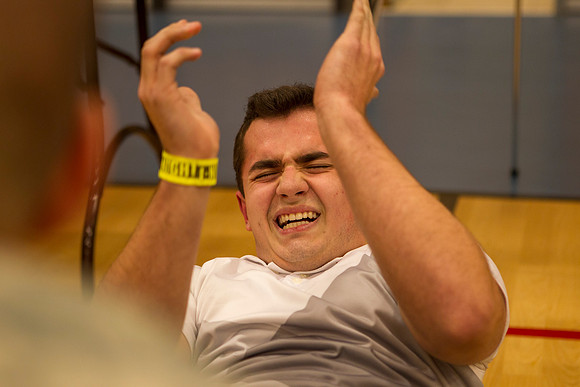 Students participate in a fitness challenged hosted by the ROTC during I-Night.