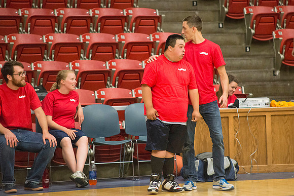 Bob Christensens Special Education class puts on a great show in the Hart Gym playing basketball.