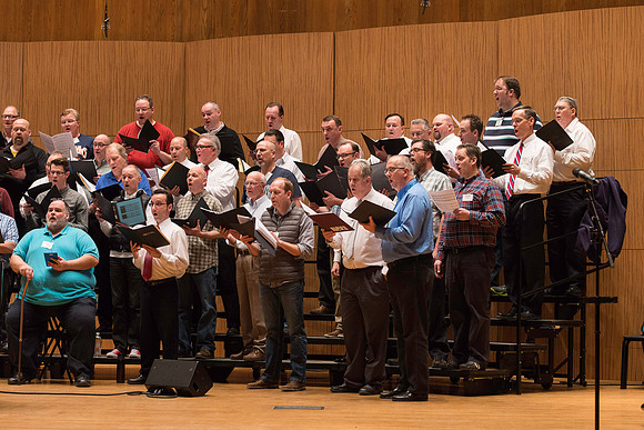 Ricks College Alumni from 1965 to 1995 gather for an A Cappella Choir reunion.