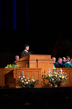 Student Graduates and Faculty meet in the I-Center for Commencement.