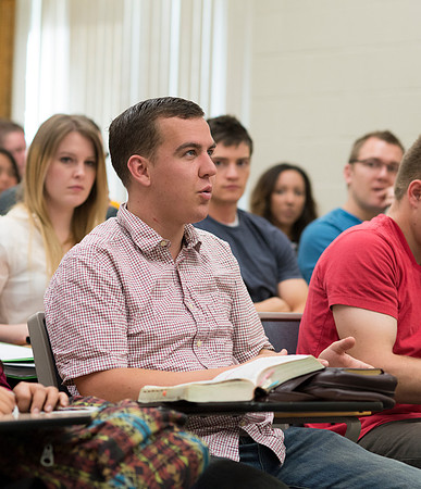 Michael Bolingbroke an instructor in the Religion Dept teaches a New Testament class.