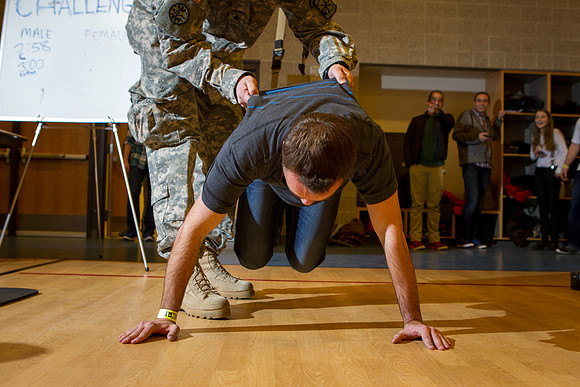Students participate in a fitness challenged hosted by the ROTC during I-Night.