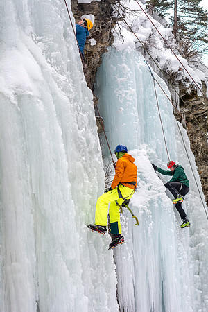 Eric Ward, a mechanical engineering major, goes ice climbing with other students as part of Outdoor Activities.