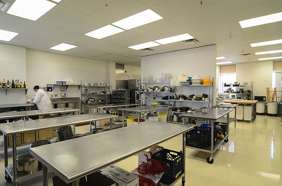 The kitchen in the John L. Clarke Buidling is used by students studying Culinary Arts.