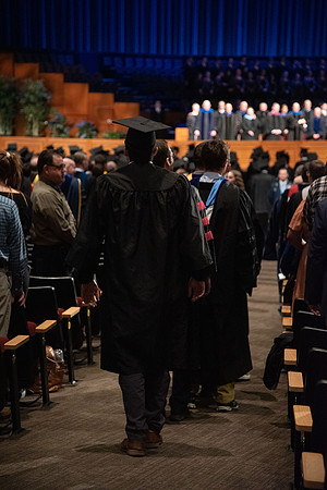 Student Graduates and Faculty meet in the I-Center for Commencement.