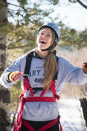Student Haley Beautler gets hyped before climbing the Power Pole at iGrow.