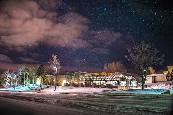 Benson Greenhouse view at night.