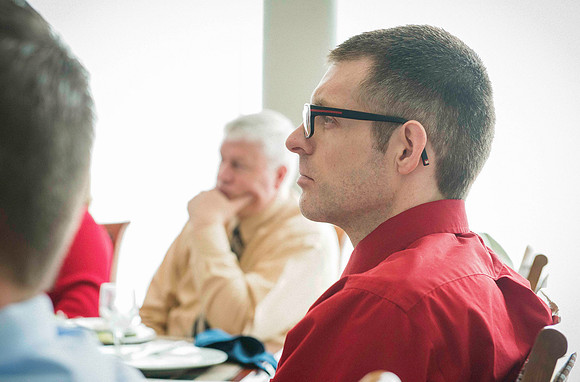 Brandon Isles, Radio News and Programming Coordinator. University Relations department luncheon in the Presidents Dining Room in the Manwaring Center.