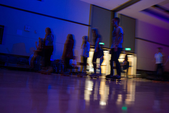 Students rollerblade during I-Night in the MC Building.
