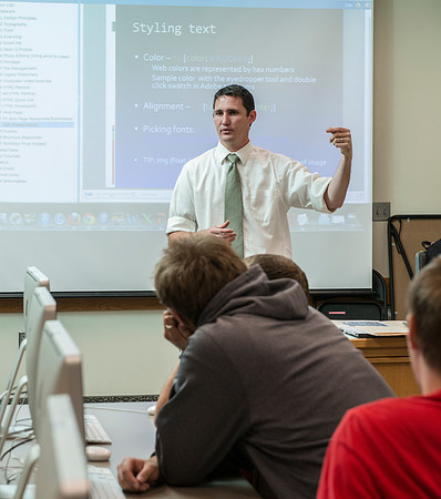 Spencer Haacke teaches the Visual Media class in the Jacob Spori Building.