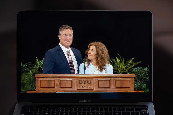 Elder Jeremy R. and Sister Amy Stewart Jaggi give a devotional at BYUI in the Spring 2021 Semester.