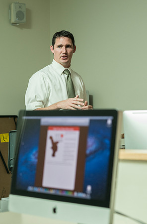 Spencer Haacke teaches the Visual Media class in the Jacob Spori Building.